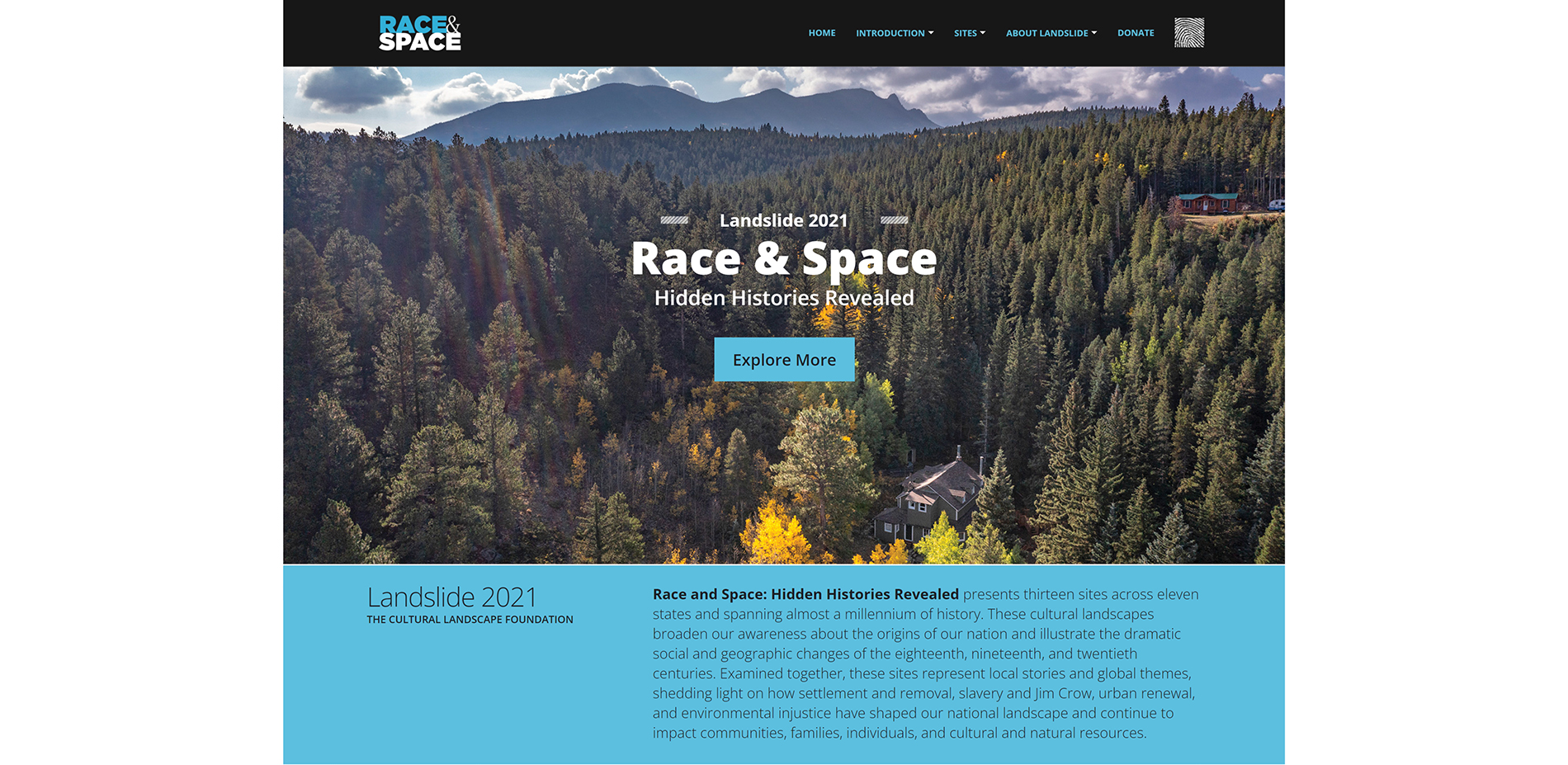 “Landslide: Race and Space – Page 1 – website landing page”